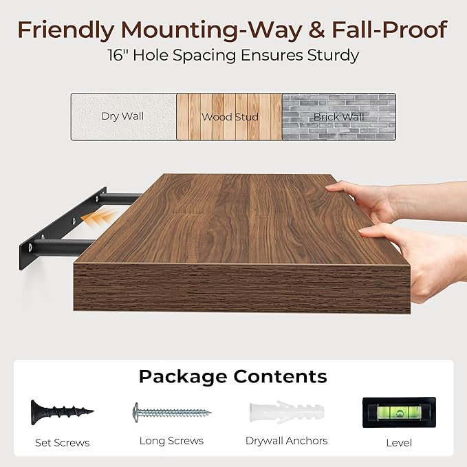 Fun Memories Floating Shelves for Wall 30 Inch Set of 3, Farmhouse Floating Shelves with Invisible Heavy Duty Bracket, 10 Inc