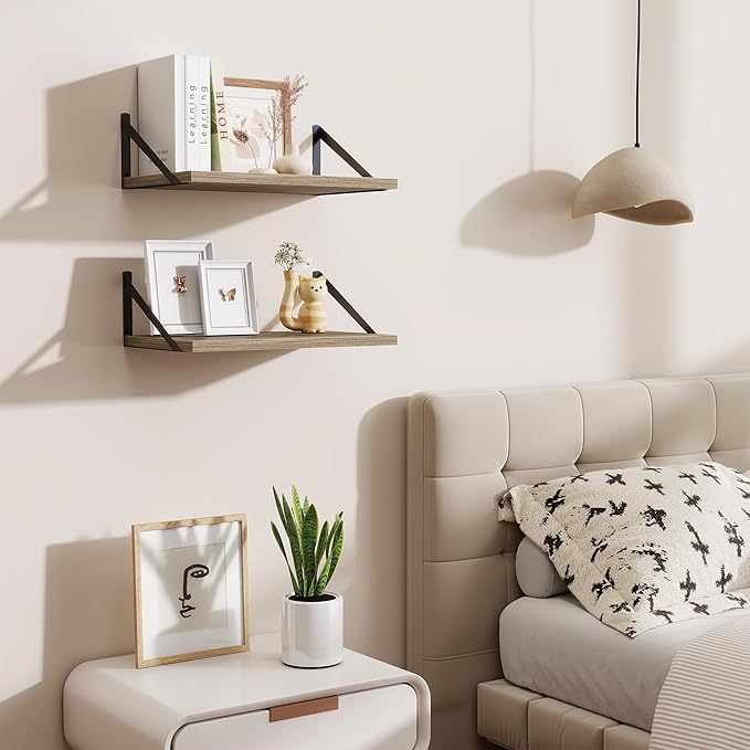 Floating Shelves for Wall,18" Wall Mounted Shelves Set of 2,Wood Floating Shelf with Bracket,Sturdy Metal Bracket Bookshelves