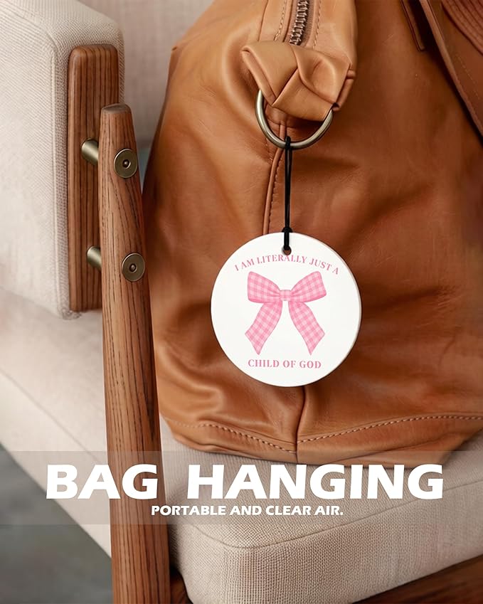 Pink Christian Round Citrus Car Air Freshener 4 Pcs, Pink Coquette Bow Tulip Floral Hanging Air Freshener for Cars Bathroom D
