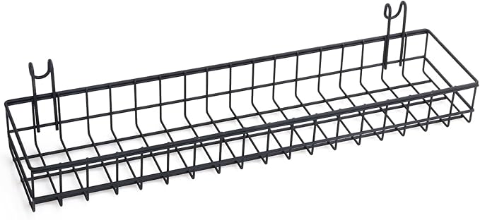 Kaforise Hanging Basket for Wire Wall Grid Panel, Multi-Function Wall Storage and Display Basket, Medium Size, Black Painted