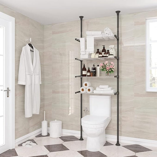 YeYeBest Over The Toilet Storage, 91-124 Inch Adjustable Bathroom Organizer, 4-Tier Stainless Steel Toilet Rack Storage Shelf