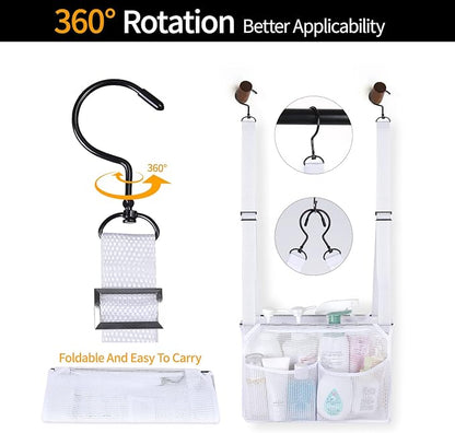 4 Storage Pockets Adjustable Hanging Mesh Bathroom Bag, Shower Caddy College with Hooks, Applied to College Dorm Rooms, Gym, 