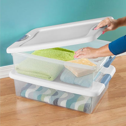 Sterilite 12-Pack Latching Box, Under Bed Storage Bins with Lids, Clear Plastic, 32 Quart - Heavy-Duty Organizing Containers 