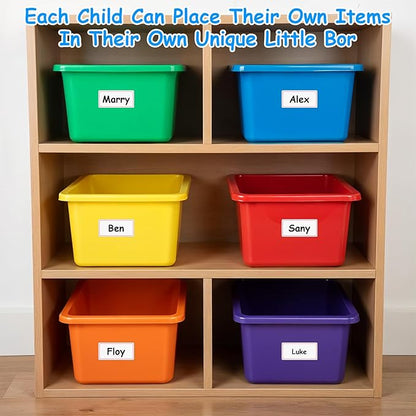 Kifmurase 6PCS Plastic Cubby Storage Bins, 12x7 Inch Stackable Toy Storage Organization, Colored Toy Storage Bins with 12 Lab
