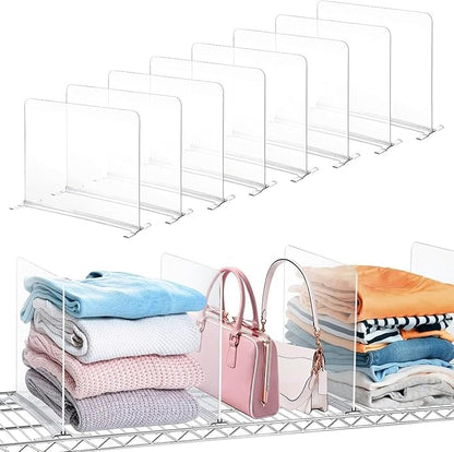 10 Pack Shelf Dividers for Wire Shelves, Acrylic Clear Closet Organizers and Storage for Sweater,Shirts,Bookshelf Handbags Se
