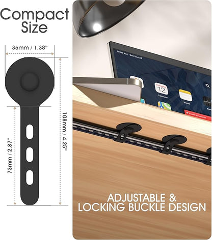 Nearockle Cable Management Under Desk, Adjustable Self-Adhesive Silicone Cable Ties Cord Organizer, Reusable Heavy-Duty Cord Holder Under Table for Office, Home, School (30Pcs-Black)