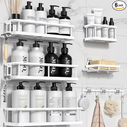 YASONIC Shower Caddy, 6 Pack Large Capacity shower organizer with Soap Holder and 12 Hooks, Rustproof Shelves for Inside Show