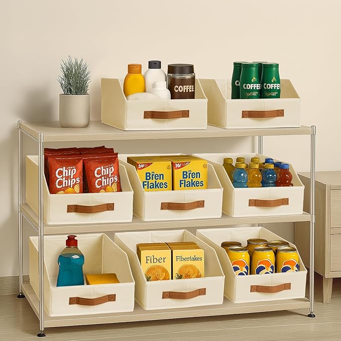 Homsorout Fabric Storage Bins for Organizing - 12 Pack Large Trapezoid Collapsible Storage Bins with Front Handle, Closet Org