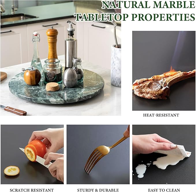 Koville 16'' Green Marble Lazy Susan Marble Turntable for Kitchen Dinning, Lazy Susans Organizer for Cabinet, Serving Rotatio