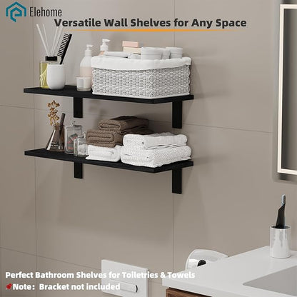 Floating Shelf Board for Wall 5/8" – No Brackets – 24" L x 10" W x 0.6" T Black Wood Melamine Wood Floating Shelves for Bathr