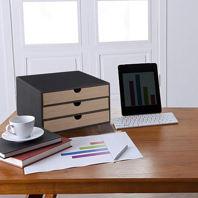 Desk Organizer with 3 Drawers,Leather Desk Organizer