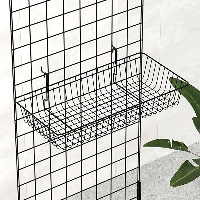 23.6" L x 11.8" D x 3.9" H - 6 pcs Black Wire Baskets for GridWall and SlatWall - Merchandiser Baskets,Grid wall Shelves Hang