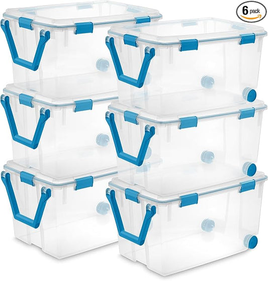 Sterilite 6-Pack Gasket Box, Weather-Resistant Storage Bins with Latching Lids, 120 Quart - Heavy-Duty Organizing Containers 