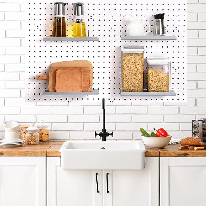 Beeveer 4 Pcs Pegboard Shelves Wall Organizer Brackets Pegboard Steel Tray Accessories Organizing Tools for Craft Garage Nurs