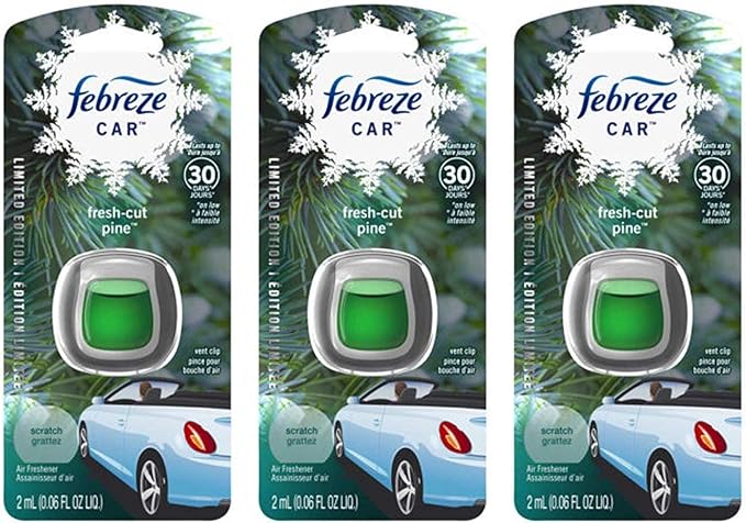 Febreze Car Vent Clip Air Freshener - Limited Edition Holiday Collection - Fresh-Cut Pine - 1 Count Vent Clip Per Package - P