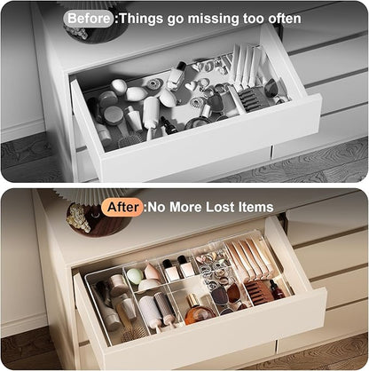 Acrylic Expandable Desk Drawer Organizer with 11 Adjustable Compartments and 6 Removable Dividers Desk Accessories for Office