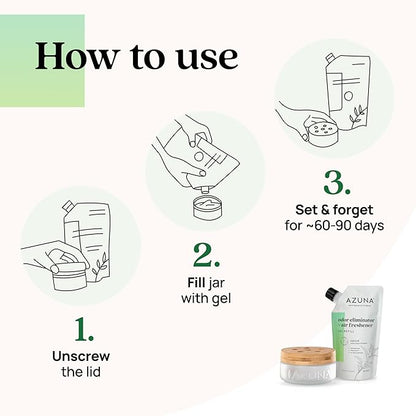 Azuna Air Freshener & Odor Eliminator for Strong Odor | 1 Room Kit Includes (1) Empty Luxe Glass Jar & 8oz Refill with Tea Tr