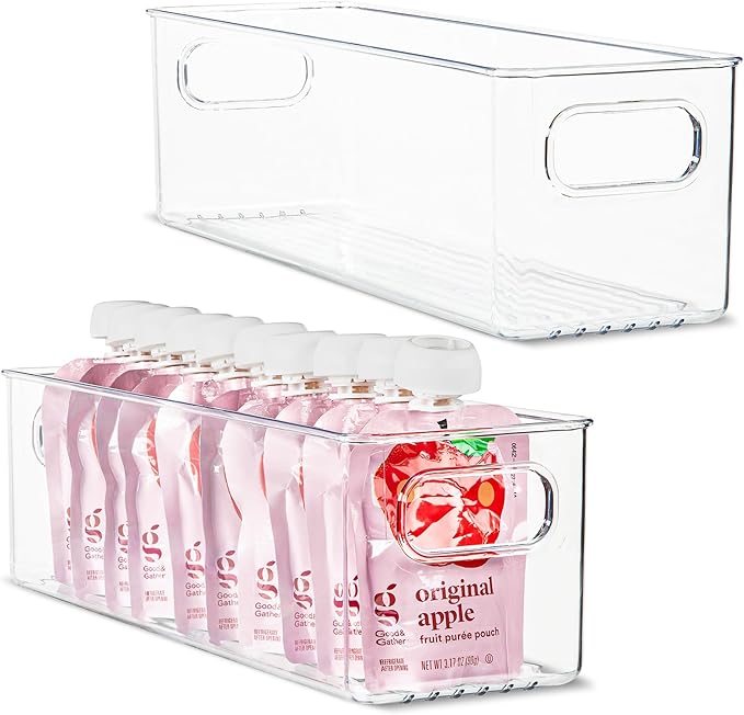 Plastic Food Storage 2 Pack Clear Container Bin with Handles for Organizing Kitchen, Pantry, Refrigerator, Freezer, Pantry, C
