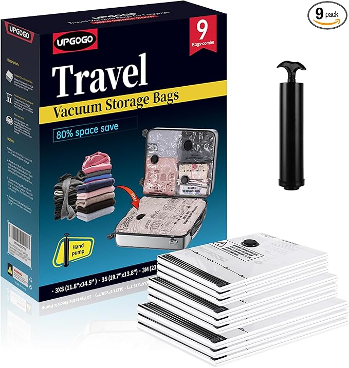 UPGOGO Travel Vacuum Bags for Luggage with Hand Pump,Vacuum Seal Bags for Clothing,Packing Cubes Compression,Cruise Ship and 