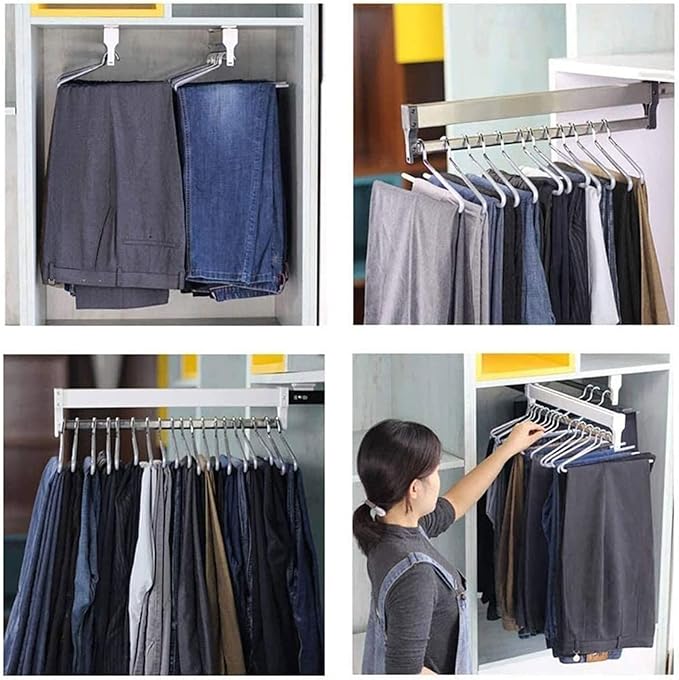 Wardrobe Pull-Out Trousers Rack - Pull Out 30-80cm Clothes Rail, Extendable Pull Out Closet Rod, Steel Extendable Closet Rod 