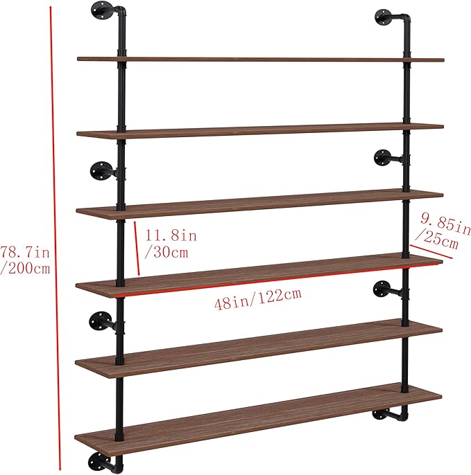 48 InchPipe Bookshelf Floating Shelves for Wall Shelves Bookshelf Industrial Pipe Shelving Shelves Real Wood Planks Rustic Ha