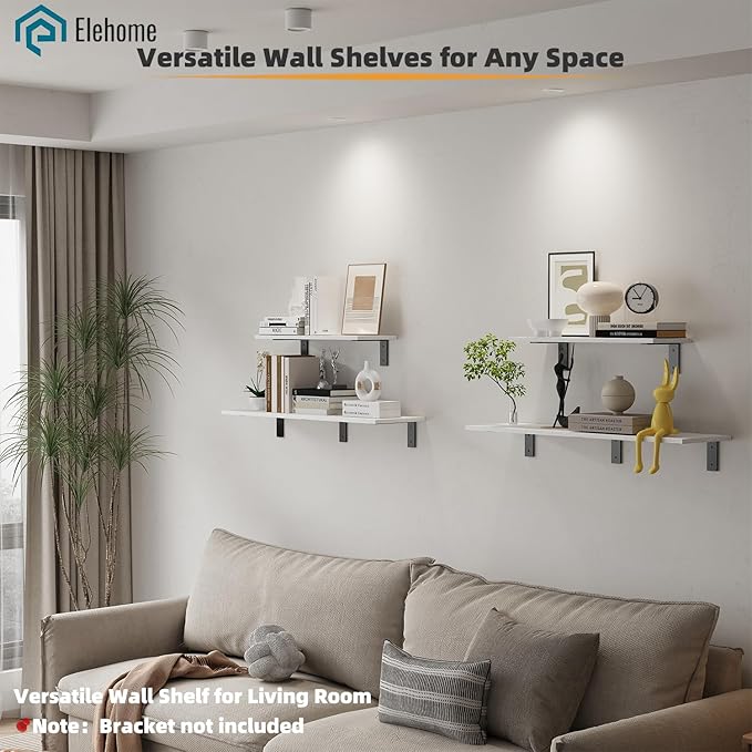 Floating Shelf Board for Wall 5/8" – No Brackets – 24" L x 10" W x 0.6" T White Melamine Wood Floating Shelves for Bathroom, 