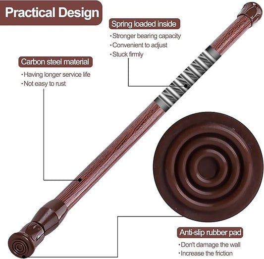 SIQUK 6 Pack Cupboard Bars Adjustable Spring Tension Rods Wood Grain Refrigerator Bar Extendable Rod for DIY Projects, 15.7" 