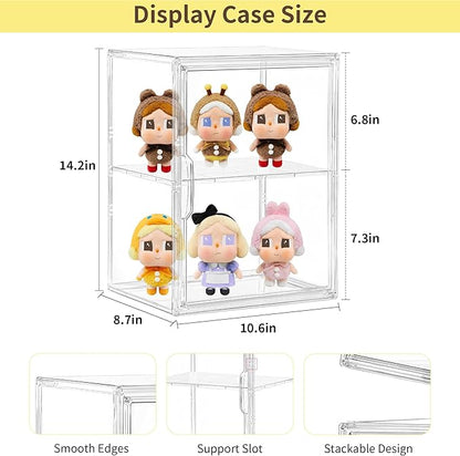 Acrylic Display Case, 2 Tier Clear Plastic Stackable Storage Bins with Magnetic Lids, Figure Display Case for Collectibles Co