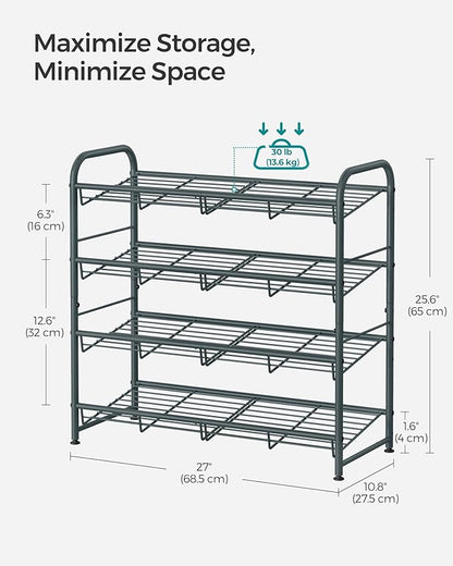 SONGMICS Shoe Rack, 4 Tier Shoe Organizer for Closet, Holds up to 16 Pairs of Shoes, Shoe Rack for Front Door Entrance, Metal