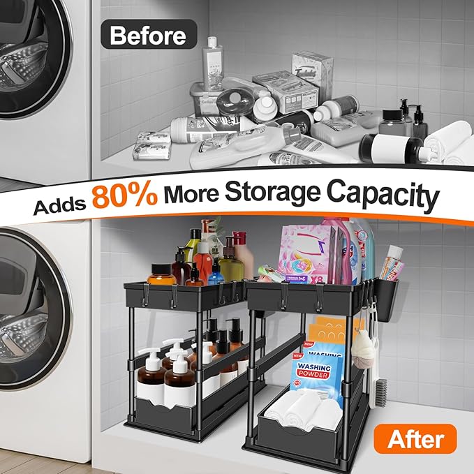 JPart Under Sink Organizer, Kitchen Organizers and Storage, 2-Tier Bathroom Cabinet Organizer with Sliding Drawers, Thickened