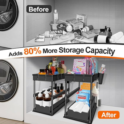 JPart Under Sink Organizer, Kitchen Organizers and Storage, 2-Tier Bathroom Cabinet Organizer with Sliding Drawers, Thickened