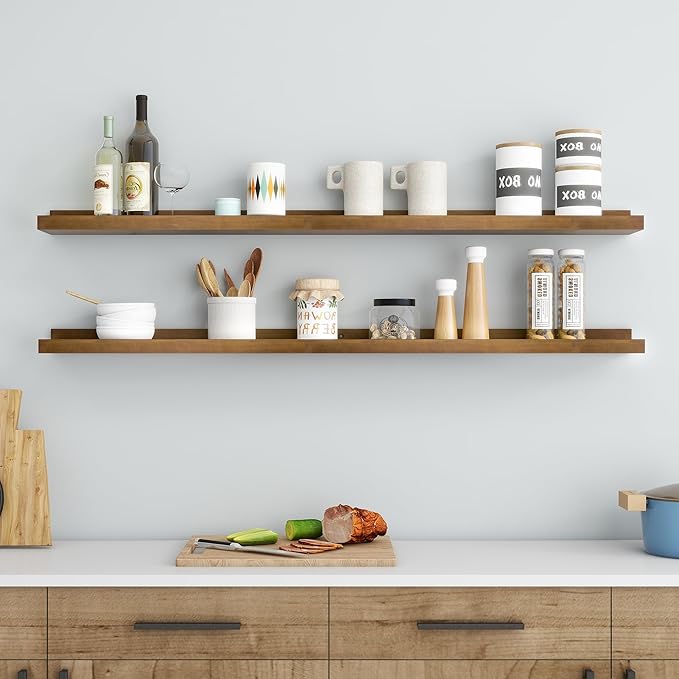 Picture Ledge Wall Shelves 48 inch Width Set of 2, Solid Pine Wood Rustic Floating Ledge Shelves for Wall for Kids' Room Bedr