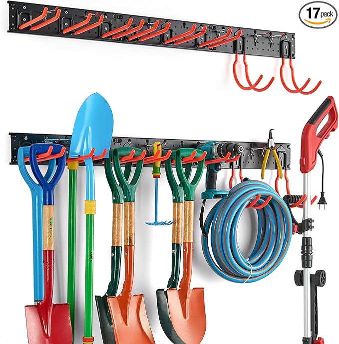 Ultrawall Multi-Storage Garage Hooks, Utility Rack with Multiple Installation Methods, Wall-Mounted Garden Tool Organizer Sys