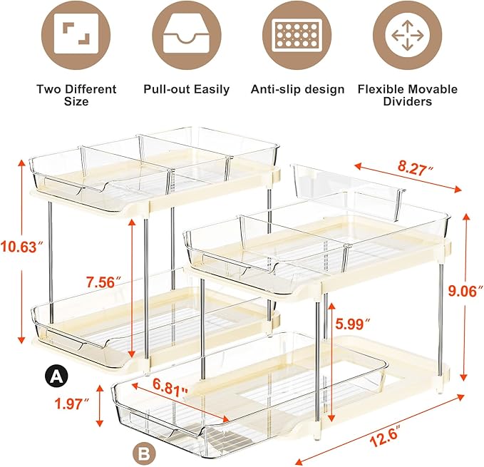 Delamu 2-Tier Multi-Purpose Bathroom Under Sink Organizers and Storage, Stackable Kitchen Pantry Organization, Pull Out Medic