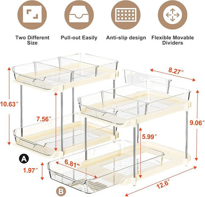 Delamu 2-Tier Multi-Purpose Bathroom Under Sink Organizers and Storage, Stackable Kitchen Pantry Organization, Pull Out Medic