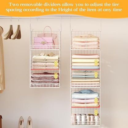 Yuyetuyo ﻿5 Tier Hanging Closet Organizer Separable Hanging Closet Shelves with 4 Hooks 2 Adjustable Dividers, Wire Storage B