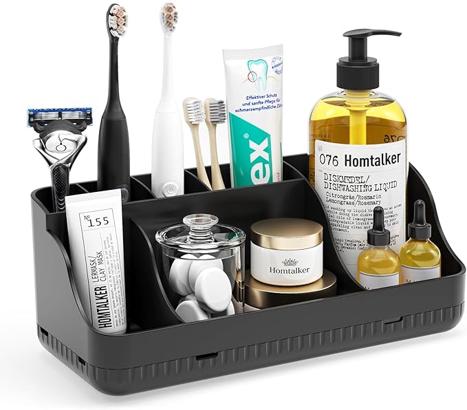 Bathroom Counter Organizer and Storage, 7 Slots Detachable Toothbrush Holders for Bathrooms, Anti-Slip Electric Toothbrush an