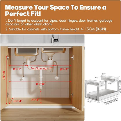 1 Pack Expandable Under Sink Organizers And Storage With Upgrade Ball-Bearing Slide Tracks,2-Tier Pull Out Under Cabinet Orga
