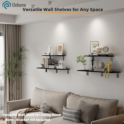 Floating Shelf Board for Wall 5/8" – No Brackets – 24" L x 10" W x 0.6" T Black Wood Melamine Wood Floating Shelves for Bathr