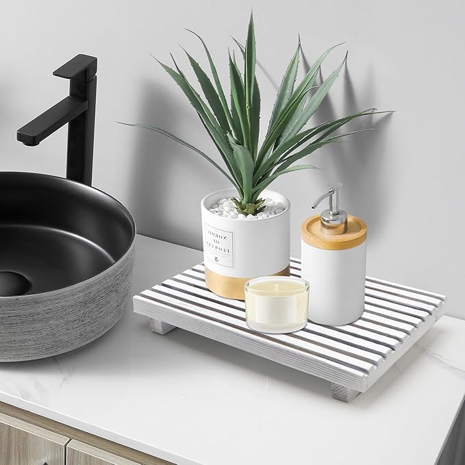 Modern White Wood Pedestal Stand for Bathroom Tray Kitchen Counter Decor Bathroom Sink Accessories Decorative Wooden Risers f