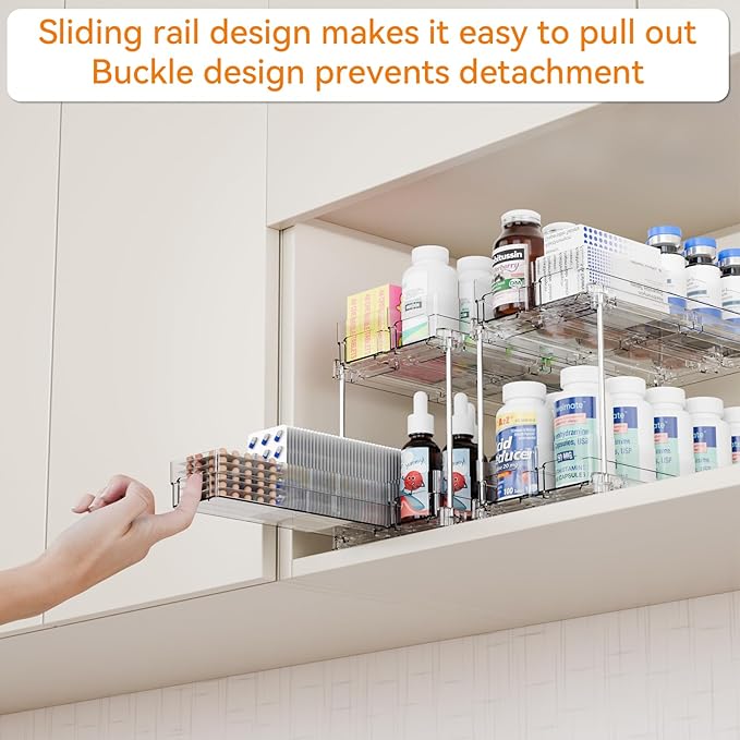 Yieach 2 Tier Sliding Spice Racks for Cabinets,1 Pack 10.4'' Deep Narrow Vertical Spice Rack Pull Out for Inside Cabinets,Kit