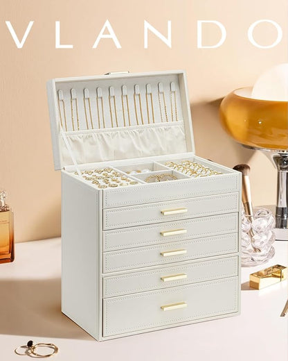 Vlando 6 Layer Large Jewelry Box - Jewelry Holder Organizer, Jewelry Box Organizer for Drawer Necklace Ring Bracelet and Watc