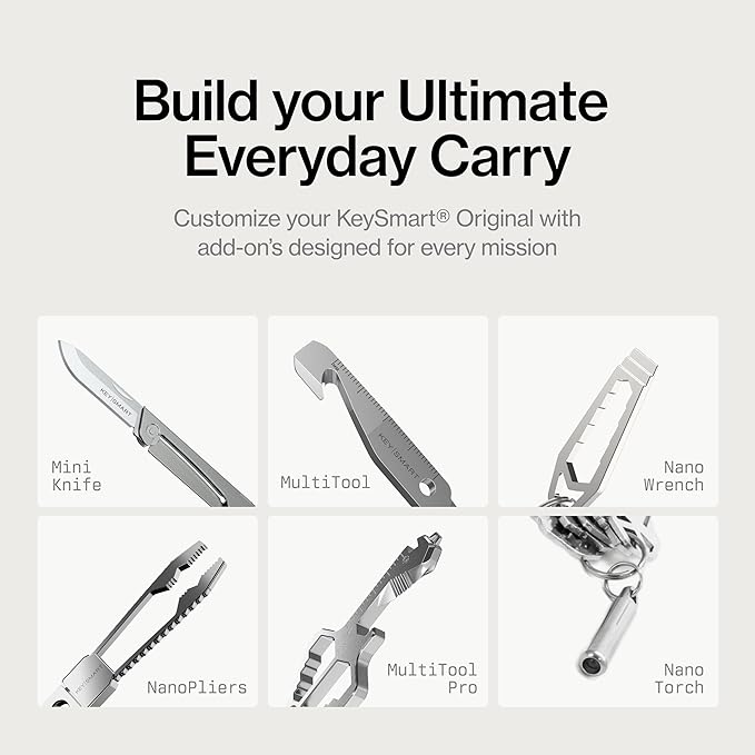 KeySmart Original Key Holder - Compact Key Organizer for Key Chain, Minimalist Clutter-Free EDC Keychains Key Ring, Red, 14 K