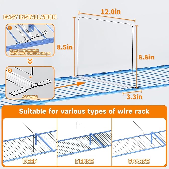 10 Pack Shelf Dividers for Wire Shelves, Acrylic Clear Closet Organizers and Storage for Sweater,Shirts,Bookshelf Handbags Se
