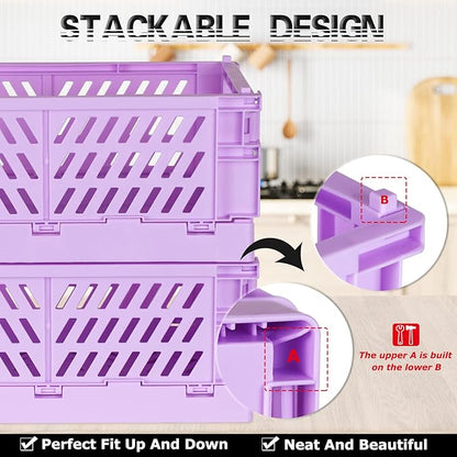 Tixill 2-Pack Mini Foldable Plastic Baskets for Organizing and Storage, Collapsible Storage Crate for Home Kitchen Bedroom Ba