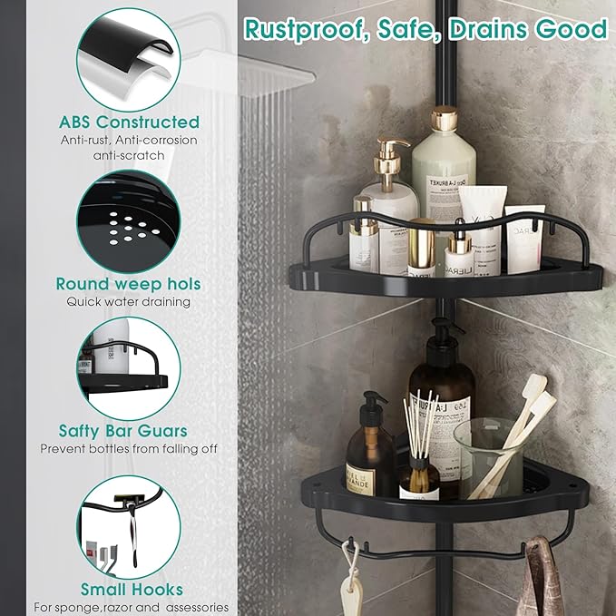 Lilyvane Corner Shower Caddy: Rustproof 125" Tension Inside Shower Organizer, Adjustable Bathroom Organizer Shelves for Batht