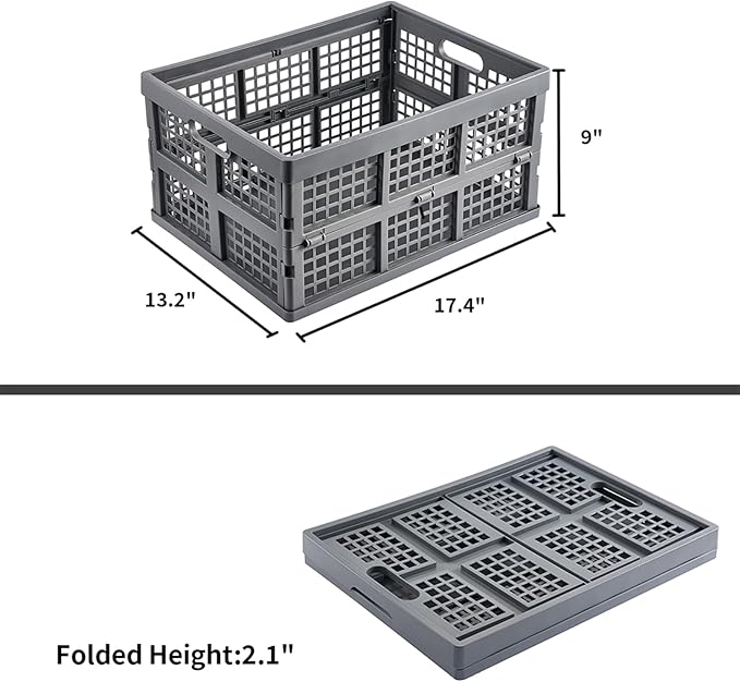 Aebeky 3-Pack Plastic Collapsible Storage Crates-30L,Foldable Plastic Crates for Storage (Gray)