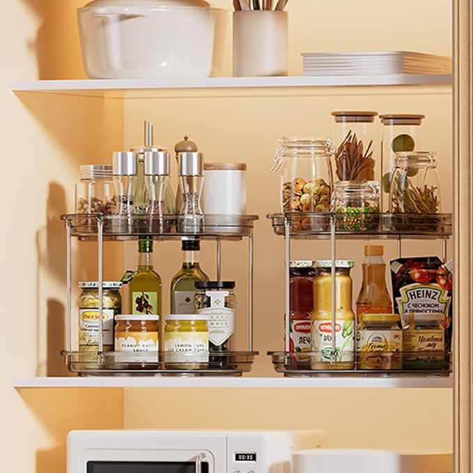 LAMU 2 Tier Lazy Susan Turntable Organizer 10.6'' Rotating Spice Rack Organization for Cabinet, Kitchen, Pantry, Countertop, 