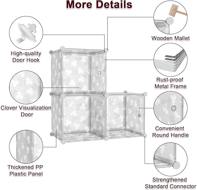 C&AHOME Cube Storage Organizer with Doors, 3-Cube Shelves, DIY Plastic Modular Bookshelf, Closet Clothes Storage Shelving Ide