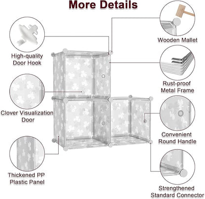 C&AHOME Cube Storage Organizer with Doors, 3-Cube Shelves, DIY Plastic Modular Bookshelf, Closet Clothes Storage Shelving Ide